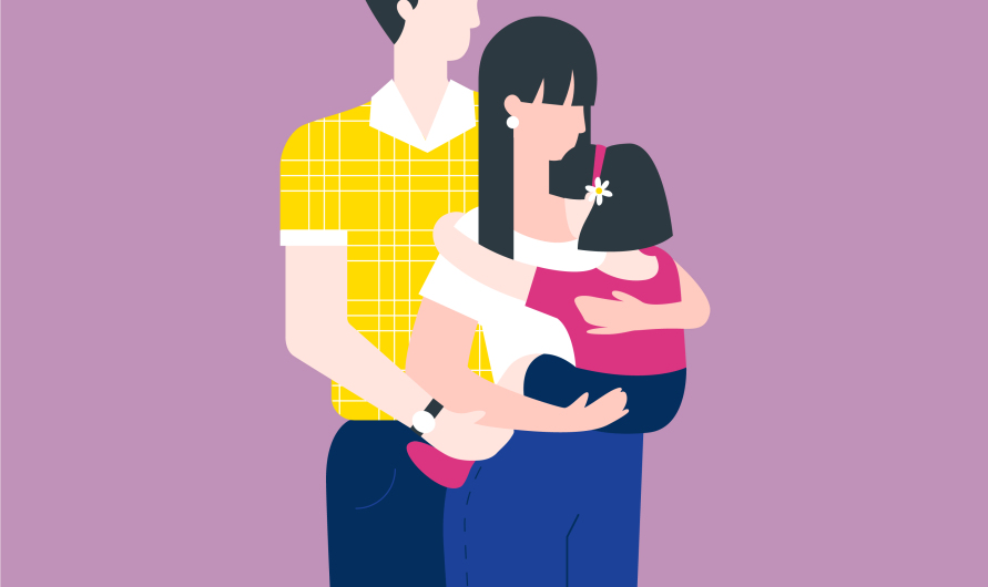 illustration of dad with mom holding a baby